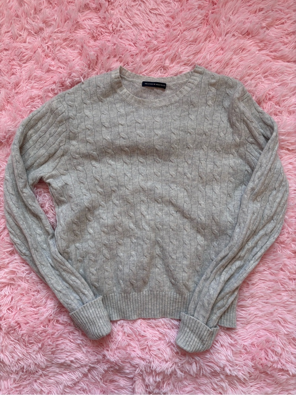 Brandy Melville Light Gray Cable Knit Crewneck Sweater